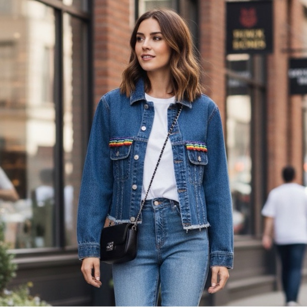 Sunset + spring rainbow pride jeans jacket july sale